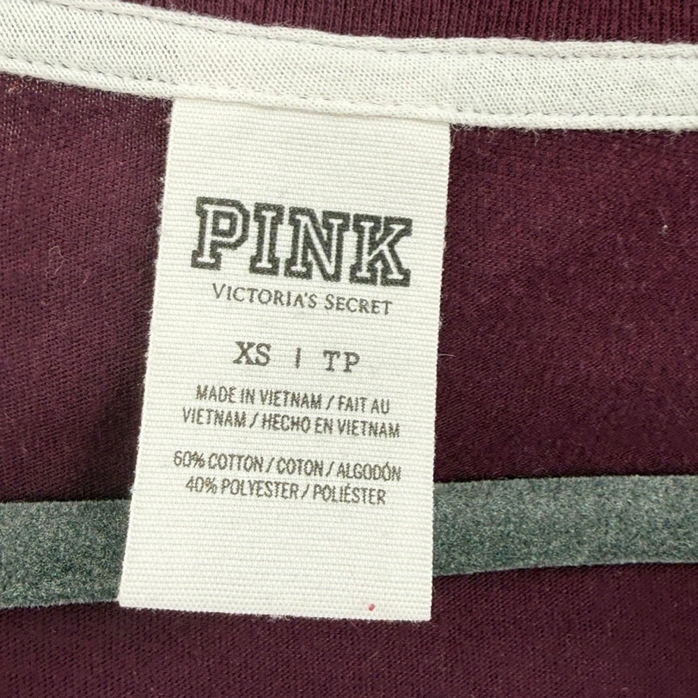PINK Victoria's Secret Sequins V‎ Neck Long Sleeve Sweatshirt Burgundy XS - Picture 3 of 16